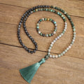 New Design Natural Gemstone Necklace Bracelet Set Tiger Eye & African Turquoise 108 Beaded Yoga Japamale Necklace for Women Girl
