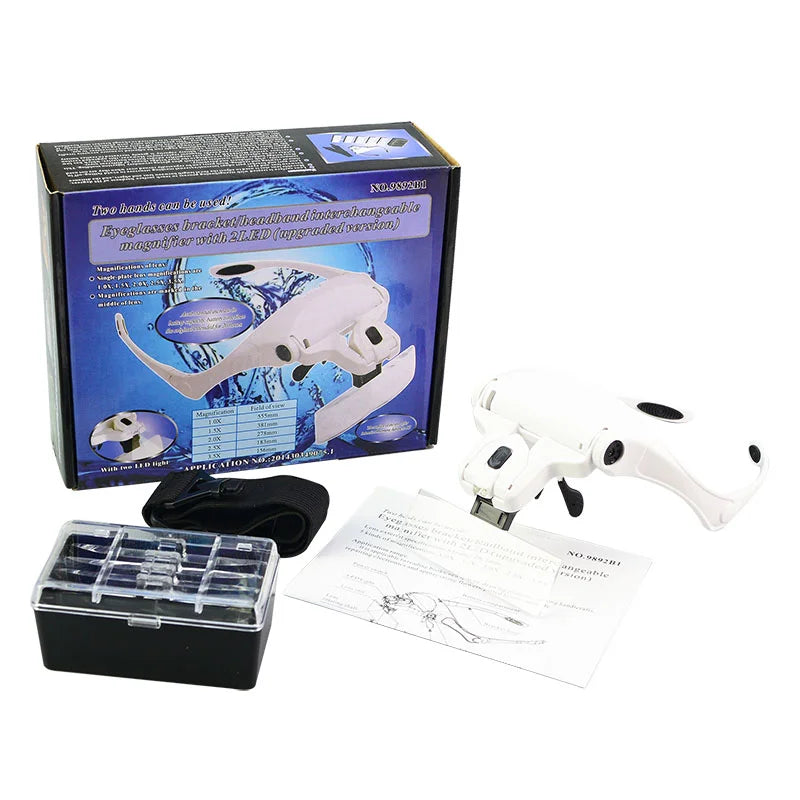 Hot Selling Adjustable 5 Lens 1.0x 1.5x 2.0x 2.5x 3.5x Headband Mounted Magnifying Glass LED Light for Eyelash Extension Tools