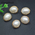 Jewelry Accessories Rhinestone CZ Pave Gold Plated Loose Oval White Natural Pearl Beads for Jewelry Bracelet Making
