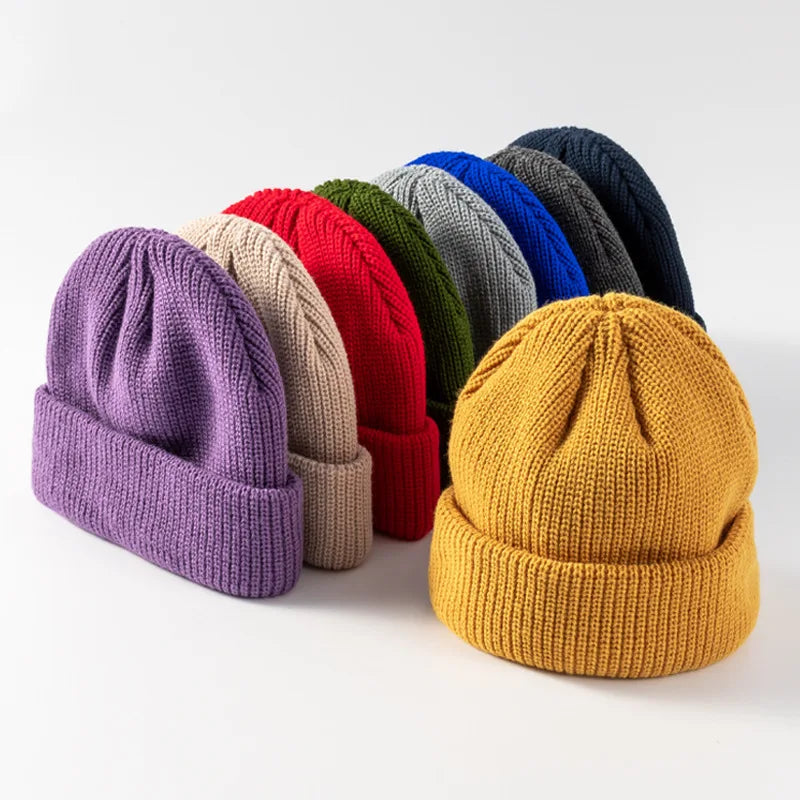 Wholesale Custom Logo High Elastic Breathable Winter Warm Thermal Knit Beanie Hat Solid Color Thick Acrylic Yarn Beanie Hat