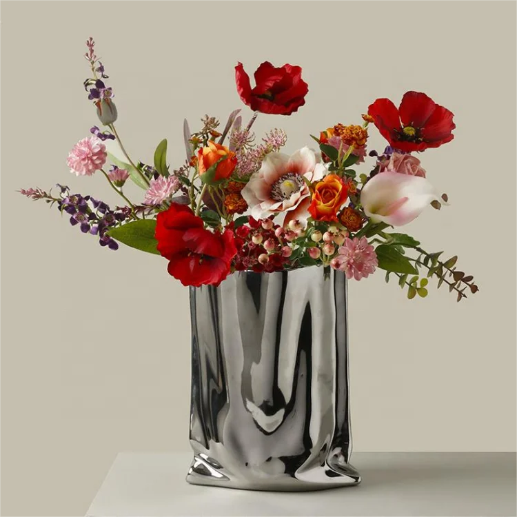 Silver Plated Gold Nordic Modern Home Assesories Decor Porcelain Flower Ceramic Vase Decor