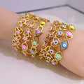 BA1057  Dainty 18k Gold Plated Brass Evil Eyes Bracelet Cuff BangleEnamel Rainbow Multicolor Evil Eyes Bangles