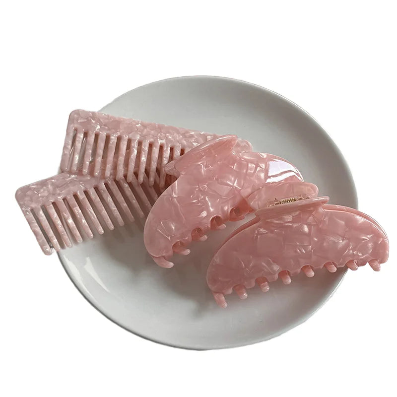 Alang Pink Small Fresh Shark Clip Female Rear Head Hair Accessory High Ponytail Hair Claw Girl's Acetic Acid Grip Comb