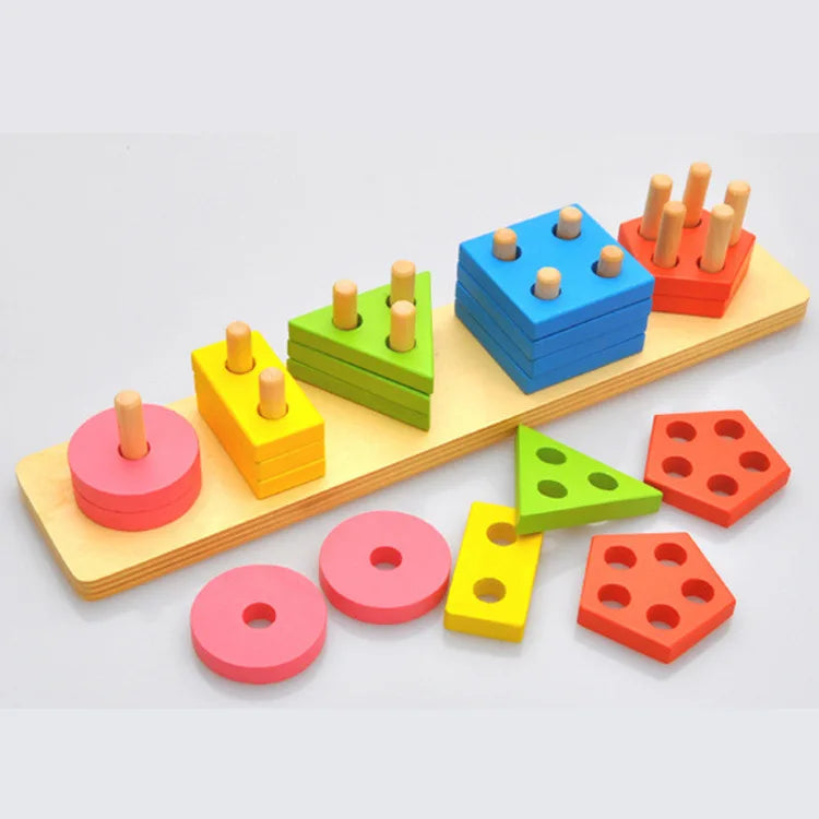 Children Educational Montessori Wooden Geometry Shape Set Cognitive Matching Board Teaching Aid Kindergarten Early Education Toy
