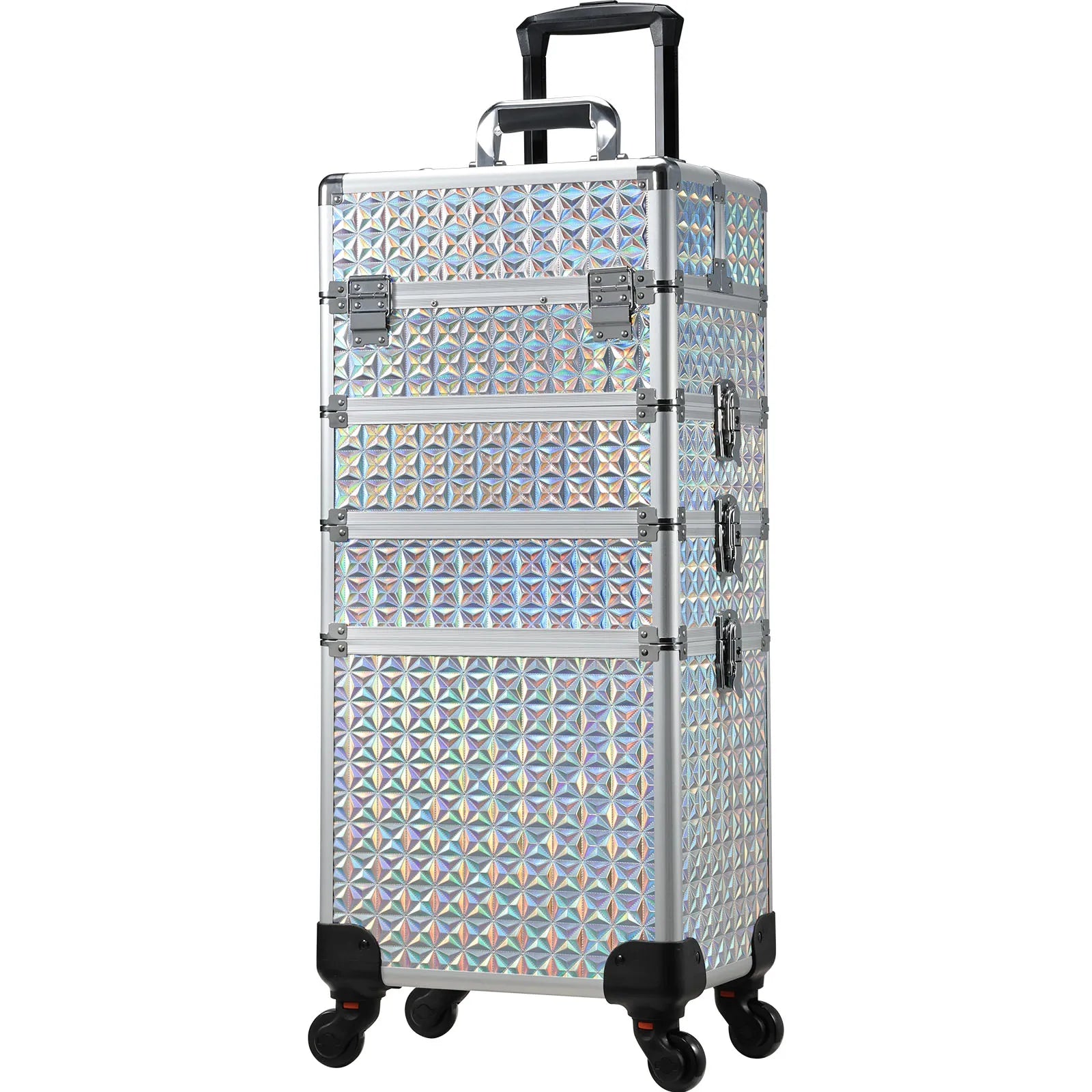 Hot Selling Large Capacity 4-in-1 Makeup Train Case 4-Layer Water Resistant Portable Cosmetic Box Organizer Universal Wheels for