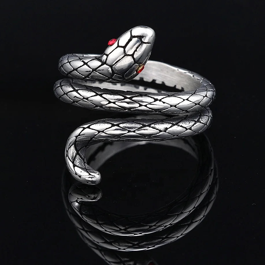 HOT Punk Vintage Square Chunky Customized Fashion Snake Butterfly Finger Heart Stainless Steel Jewelry Women's Men's Rings