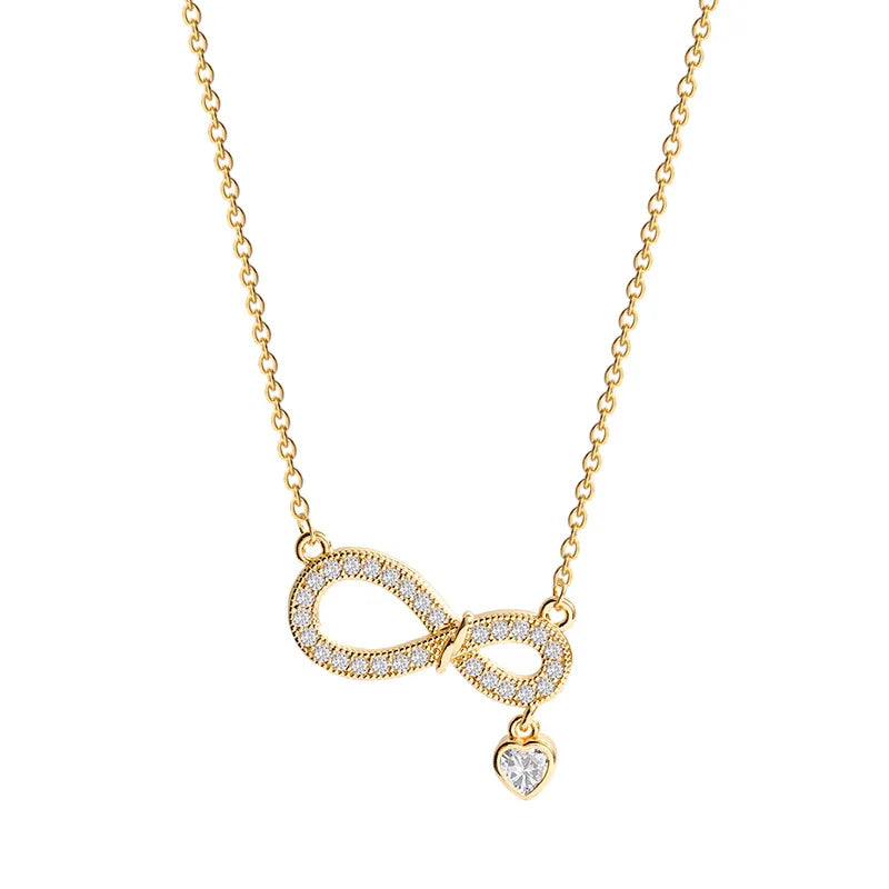 New Design Infinite Shape 8 Choker Necklace 18K Gold Plated Bow Micro Inset Zircon Heart Pendant Crystal Necklace
