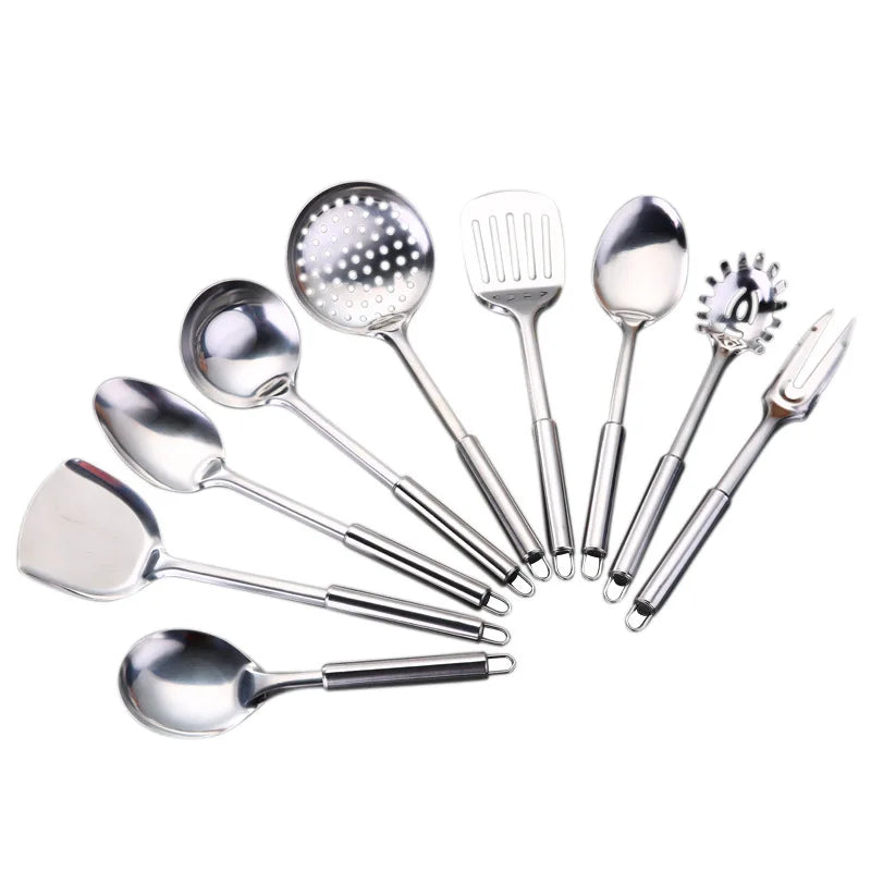 Stainless Steel Cooking Utensils Kitchen 6 Pics With Storage Rack Spatula Colander Cookware Kitchen Tools Serving Soup Spoon