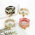 Hot Selling Bohemian Multi-Layer Evil Eye Beaded for Bracelet Handmade Adjustable Zinc Alloy Hamsha Charms Stack Bracelet Sets