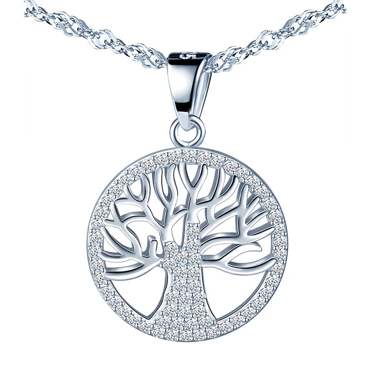 Hot Selling Mom Gifts 925 Sterling Silver Tree of Life Cubic Zirconia Pendant Necklace for Mother