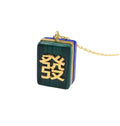 Chinese Characters FA Word Wealth Rich Malachite Stone Zircon Pendant Necklace in 14K Yellow Gold Plated 925 Solid Silver