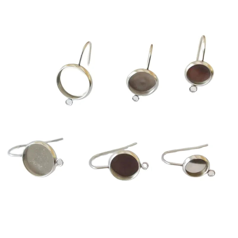 Glass Dome Tiles Earring Bezel Blanks Stainless Steel Ear Wire Hooks Bezel Trays DIY Jewelry Making Fashion Hoop Earrings