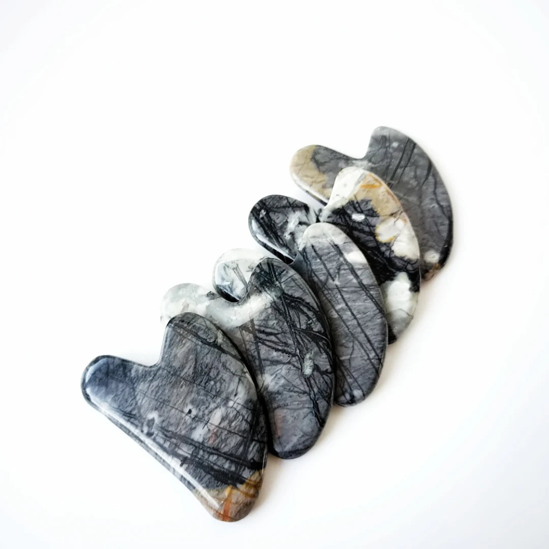 HY Home use Good souvenir healing stone guasha board Picasso Jasper heart guastone