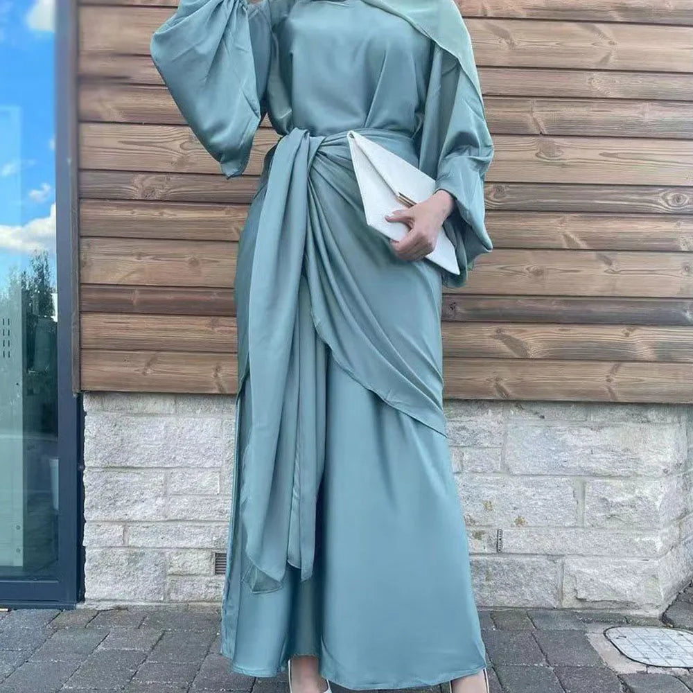Two Pieces Abaya Women Muslim Long Dress Wholesale 2026 New Fashion Elegant Plain Loose Dubai Girdling Clothing Dresses