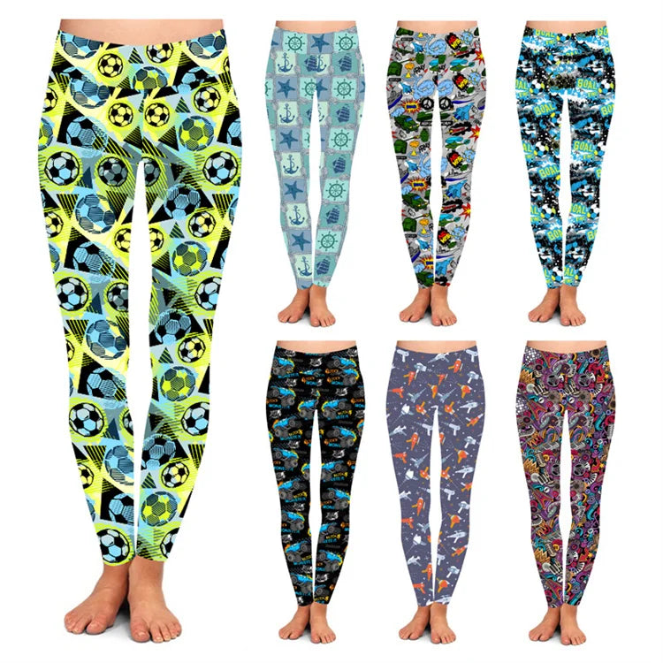Factory Direct Supply High Yoga Waist 92% Polyester 8% Spandex Toy Printed Buttery Soft Leggings for Women