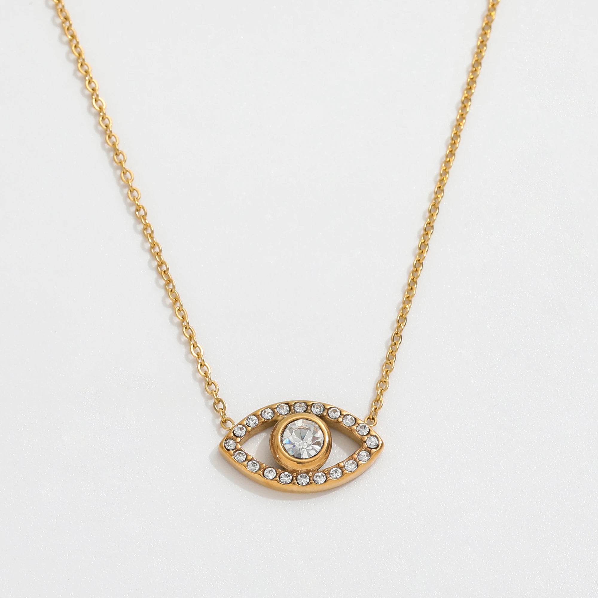 Fenny Wholesale 18K Gold Plated No Fade Colorful Turquoise Emerald Clear Black Eye Zirconia Pendant Stainless Steel Necklace