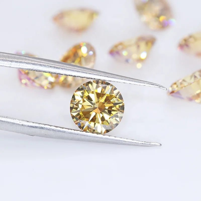 Factory Price Wholesale 6.5MM 1CT 2CT 3CT Round Cut Yellow Moissanite Diamond With GRA Certificate