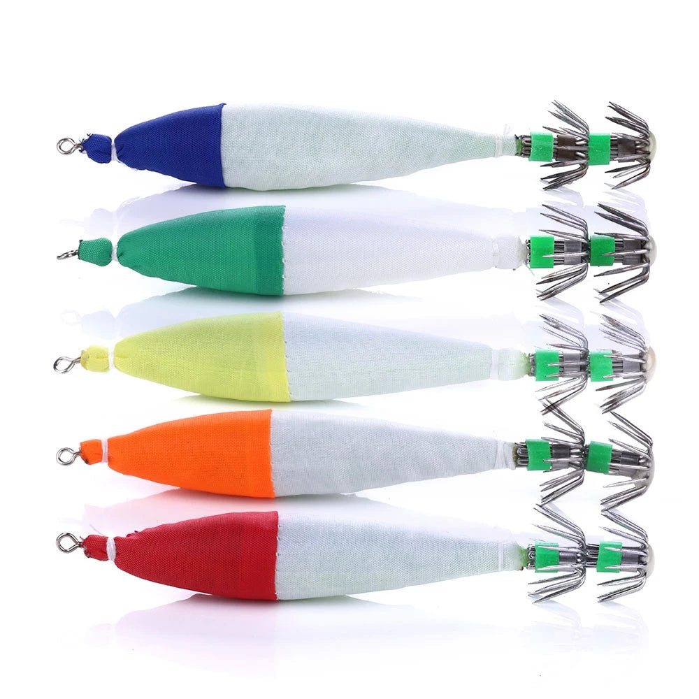 Wholesale SJ001 10.5cm 6.3g 4.0# 5pcs/bag Luminous Octopus Squid Jig Baits Shrimp Fishing Lures