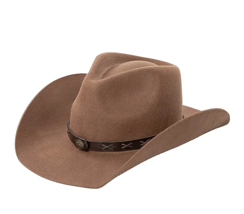 Fashion Casual studded Band Decoration Wide Brim Cowboy Hat Men Women Outdoor Upturned Wool Felt Cowboy Hat