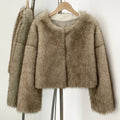 OFTBUY Women's Elegant Thick Winter Coat Casual Autumn Short Woven Breathable Faux Fox Fur Jacket Windproof Artificial Imitation