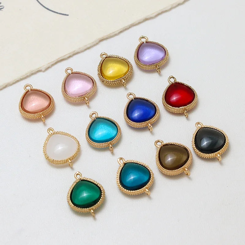 Wholesale Gold Plated Teardrop Shape Connector Pendant Double Loops Polish Gray Gemstone Charm Jewelry Bead