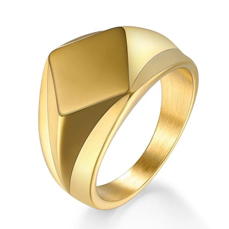 Custom Engraving Blanks Men Jewelry Stainless Steel Punk Antique Men's Finger Geometric Signet Ring