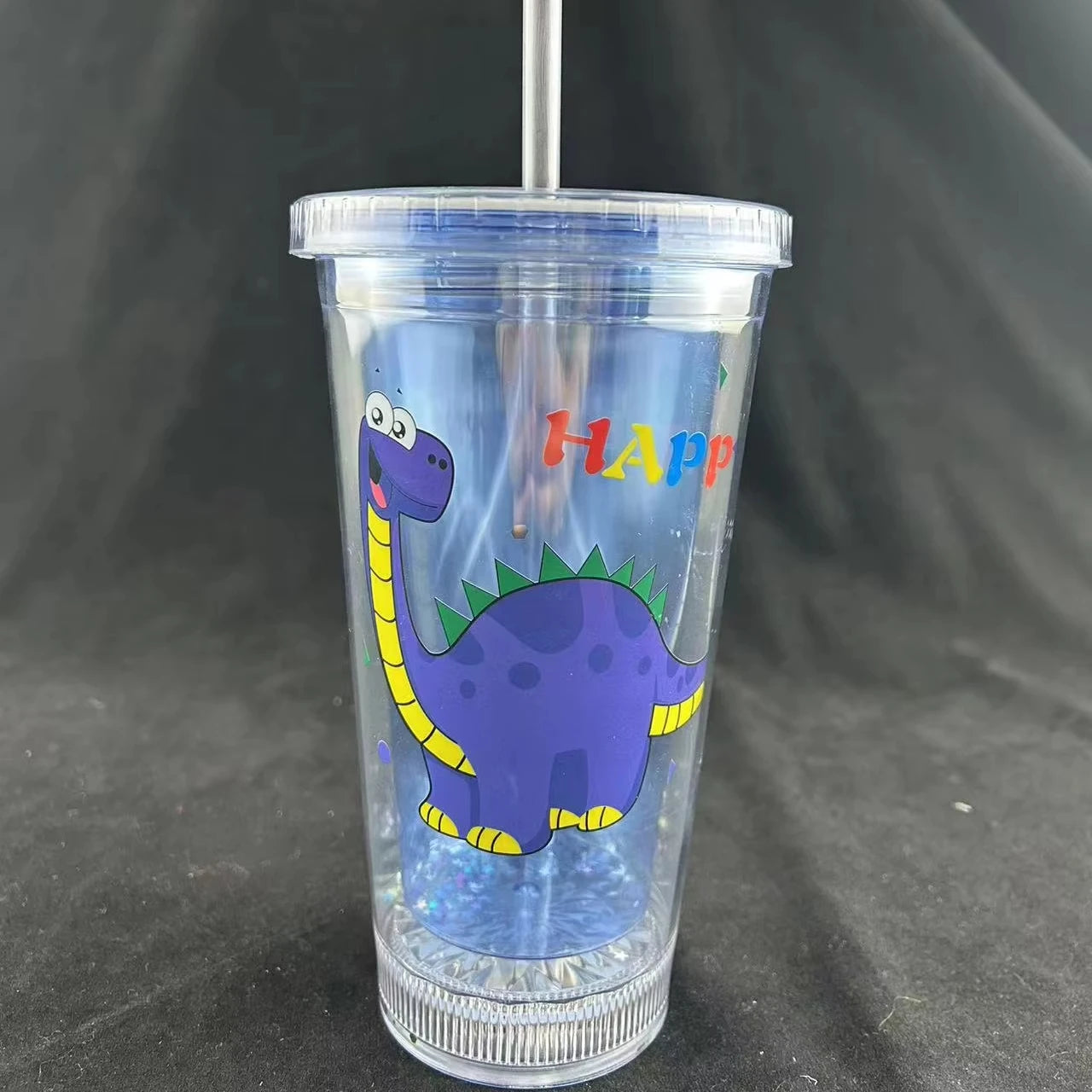 16oz Multi Color Led Double Wall Cup Light up Luminous Drink Cup Unicorn Dinosaur Design Glasses with Lids and Straw for Party