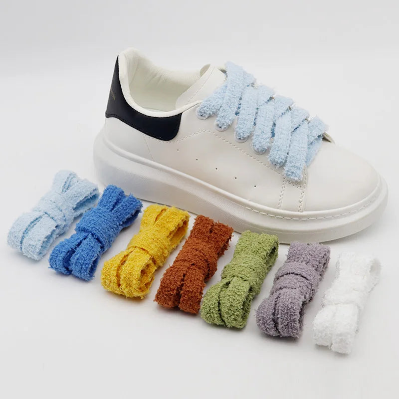 Fuzzy Polyester Shoelaces 15mm Width 80-160cm Flat Shoe Laces Christmas Colorful Cozzy for Sneakers