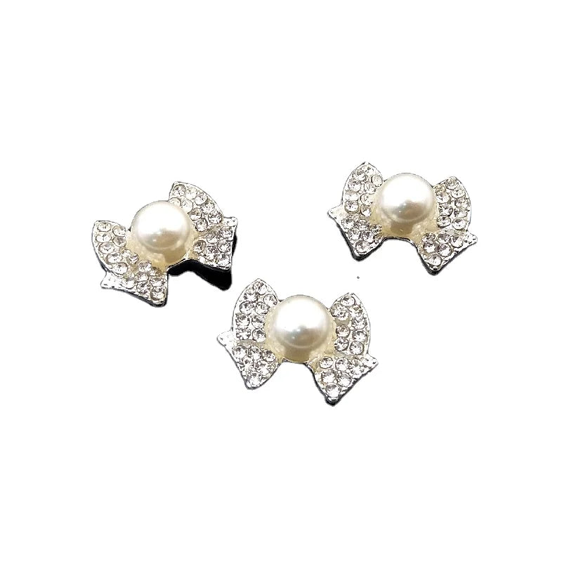 Diy Garment Shoes Jewelry Accessories Pearl Buckle Alloy Metal Full CZ Crystal Rhinestone Hairband Making Bowknot Findings