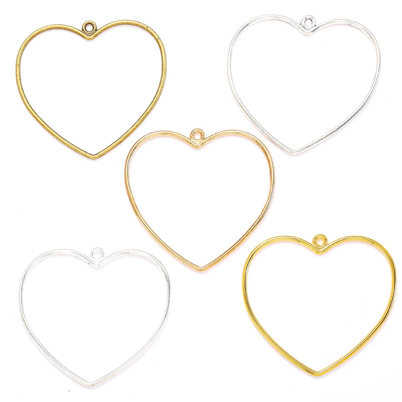 5 Color Hollow Heart Shaped Charm for Necklace Earring Keyring Pendant  DIY Handmade Jewelry Accessories 46*50mm A130