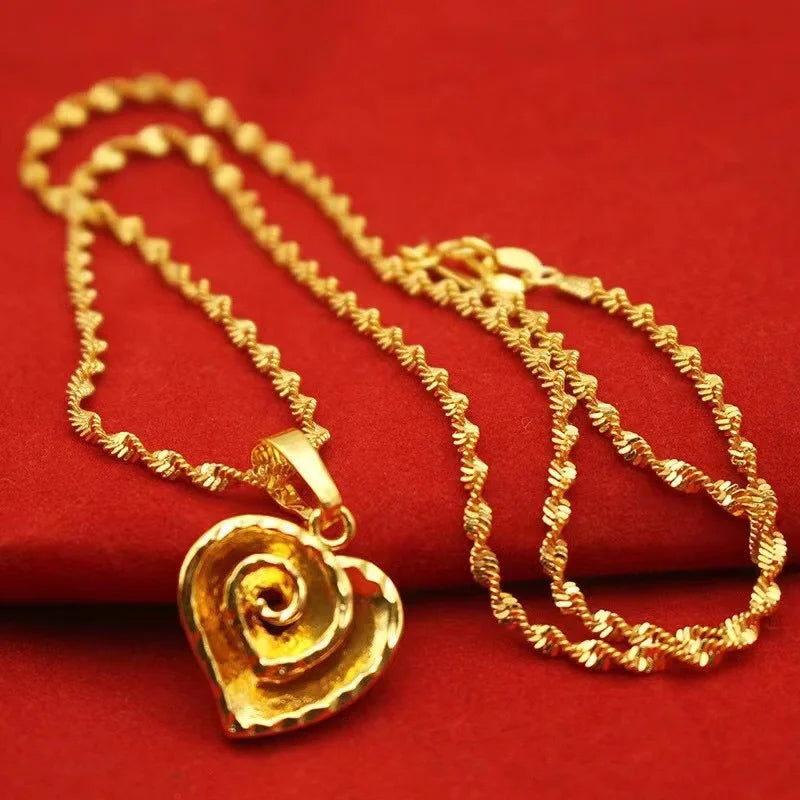 Fashion 18K Gold Plated Heart Pendant Necklace for Girlfriend Women Wedding Engagement Jewelry with Chain Choker Birthday Gifts