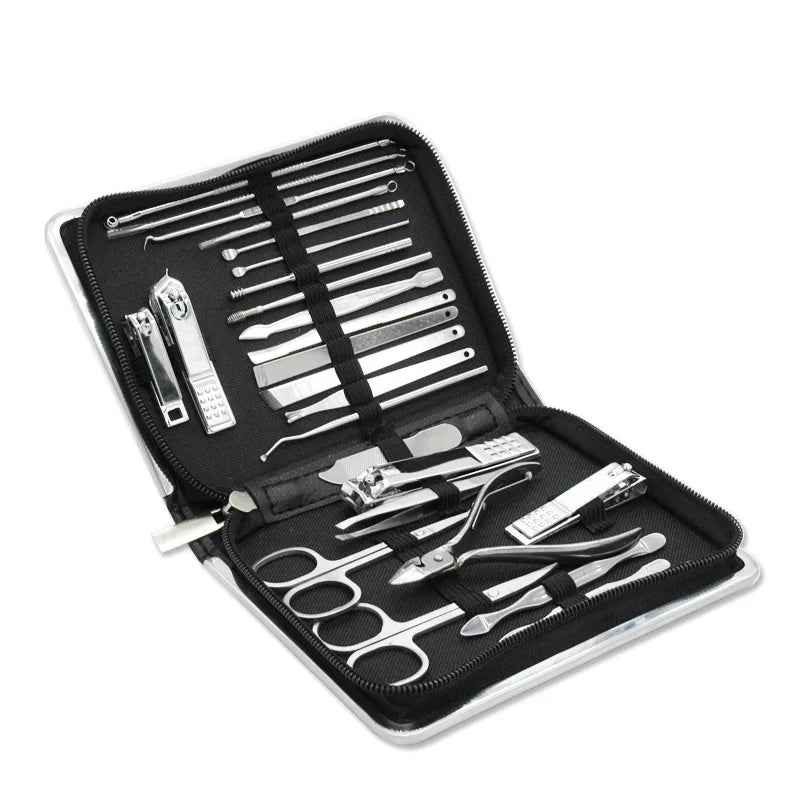 FX-NT74 30-Piece Professional Nail Art Kit High Stainless Steel Manicure Pedicure Tool Set Including Nail Scissors Large Zipper