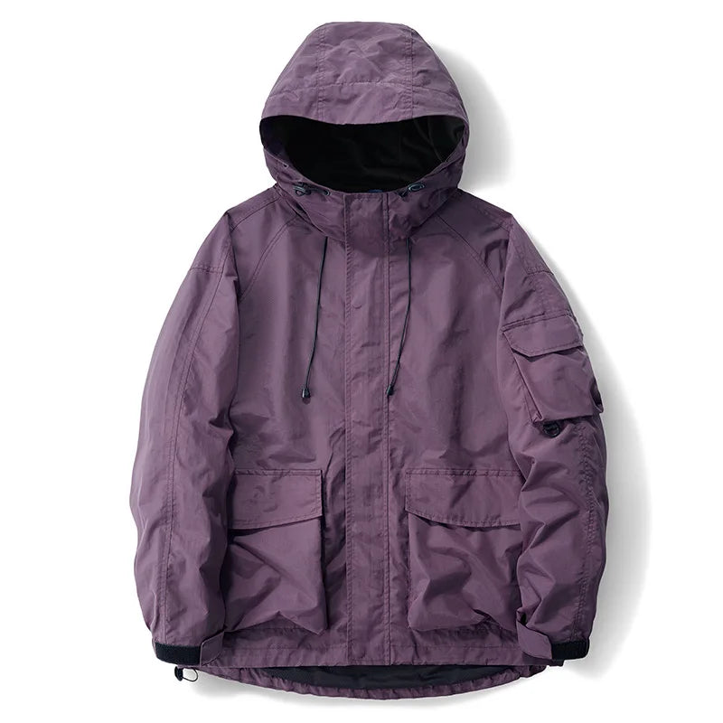Topgear Men's Winter Coat with Hardshell Customizable Utility Jacket Autumn New Stand Collar Multi-Pocket Casual Loose Fit