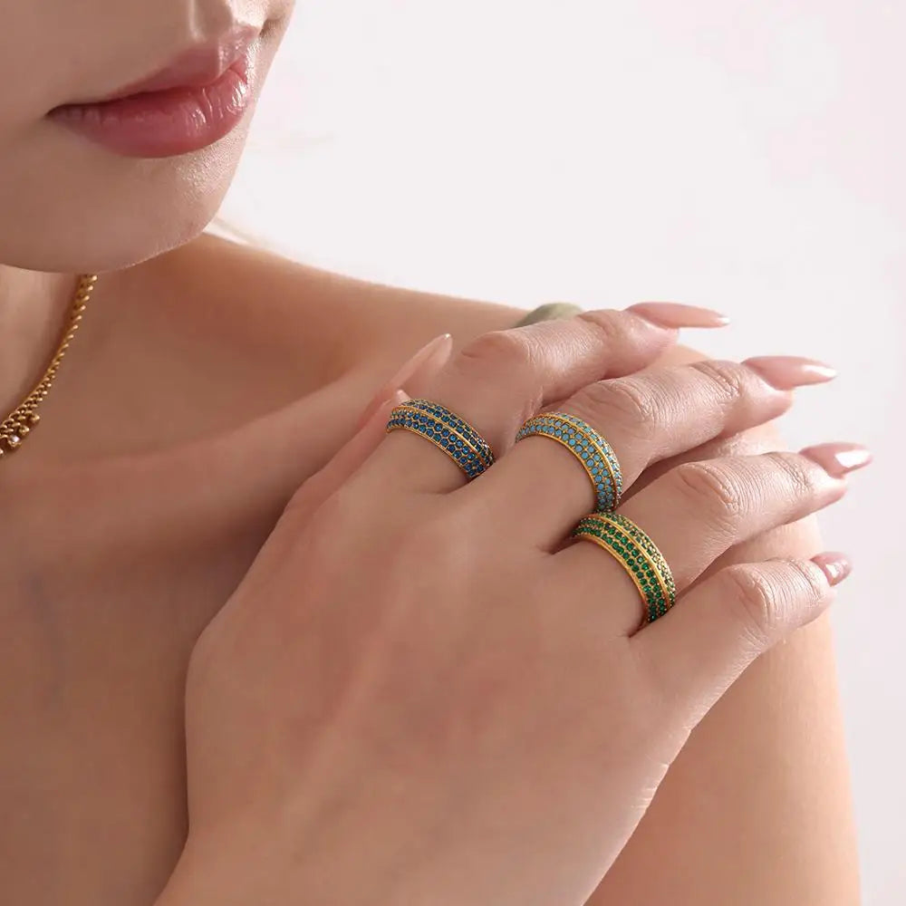 2025 New Trendy Jewelry Stainless Steel PVD 18K Gold Joint Ring 5A Zircon Ring for Women