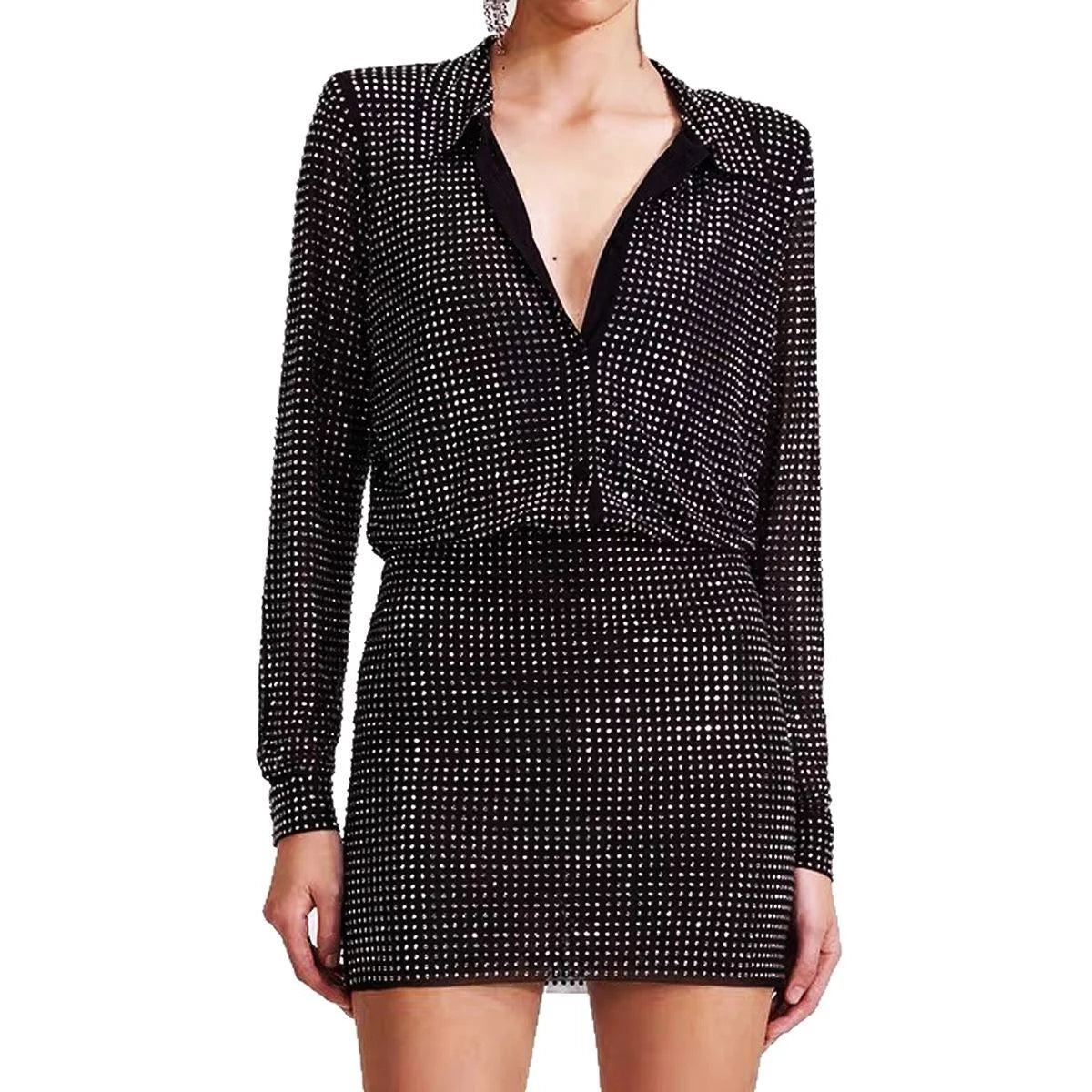 2025 Spring/Summer Collection Women's High-End Vintage Casual One Set Short Mesh Shirt Half Skirt Geometric Pattern