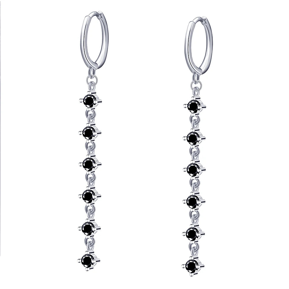 Hoop Dangle Cubic Zirconia Black Chain Girls Wholesale Designer Inspired Zircon 925 Silver Tassel Earring for Women