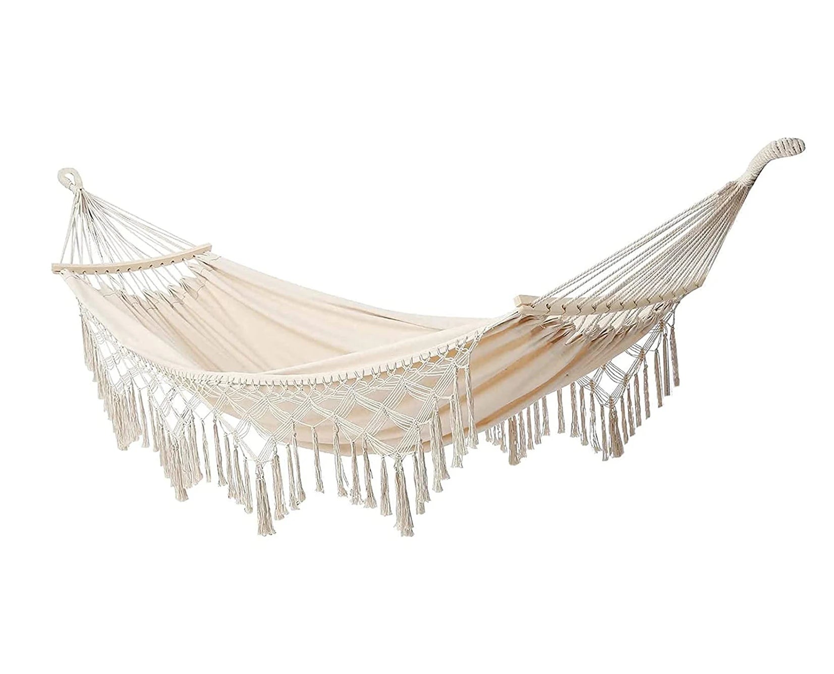 Portable Traditional Durable Foldable Hanging Fringe Double Hammock with Accessories for Outdoor Furniture Use