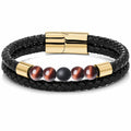 Handmade Stainless Steel Magnetic Buckle Wrap Bracelet DIY Natural Stone Leather Fashion Accessory