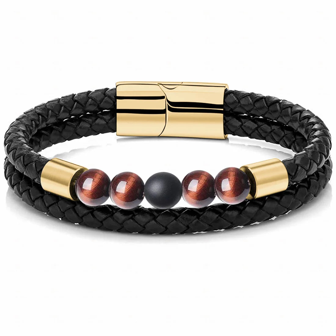 Handmade Stainless Steel Magnetic Buckle Wrap Bracelet DIY Natural Stone Leather Fashion Accessory