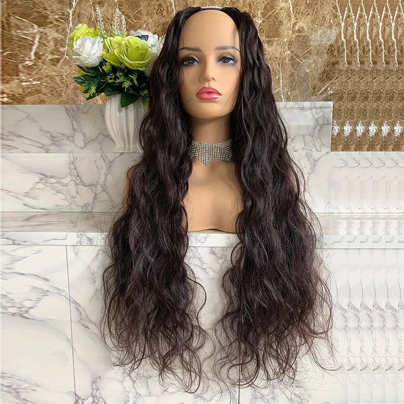 Beauty Girl 100% Virgin Human Hair Wigs Hand Tied Black U Part Wig Natural Wave Middle Parting Lace Human Hair Wigs