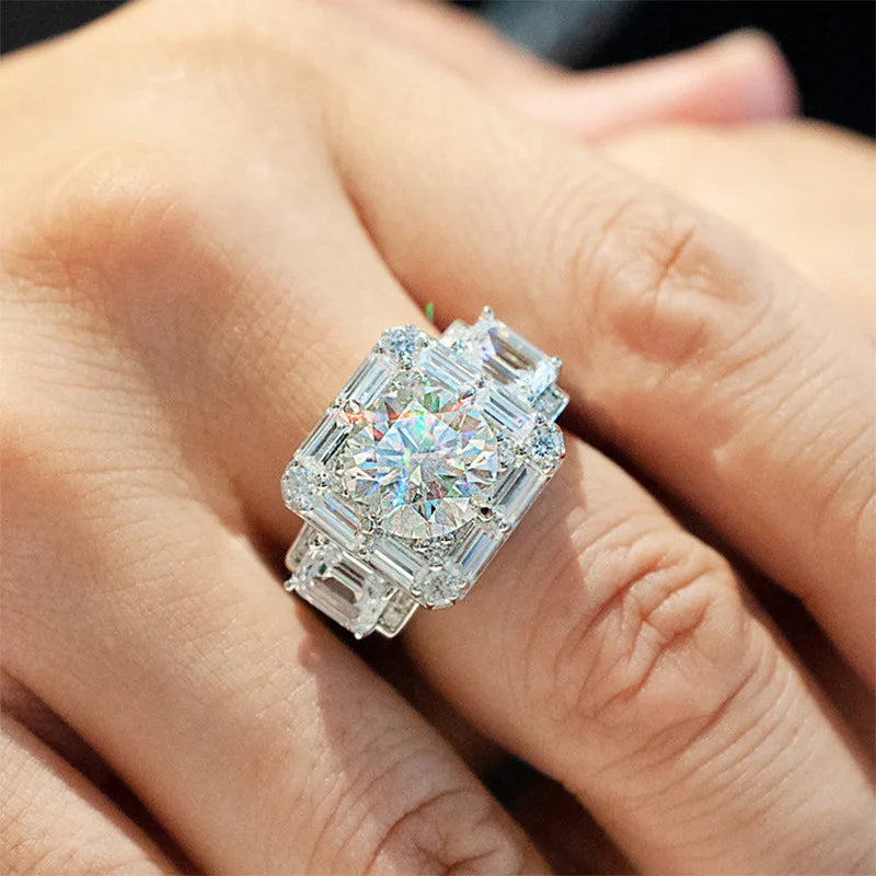 CAOSHI Luxury Recentangle Zircon Men's Unisex Ring Copper-plated Silver Full Set with Diamonds Women Mens Wedding Ring