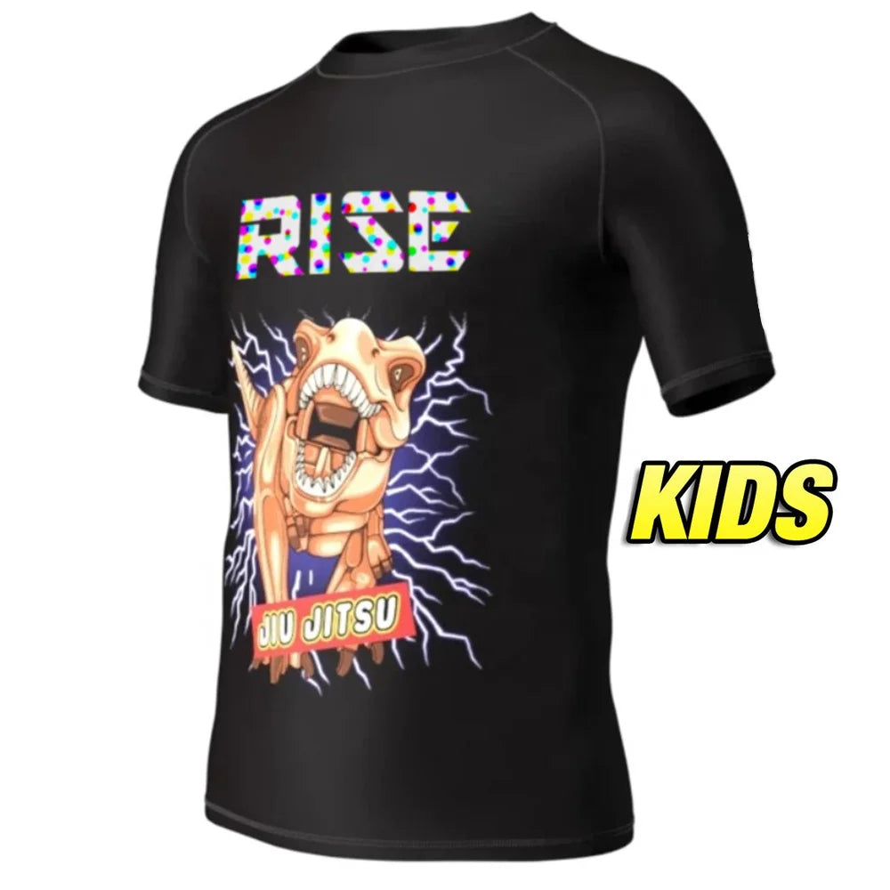Custom Black Short Sleeve Sublimated Children Kids Rash Guard Bjj Shirts