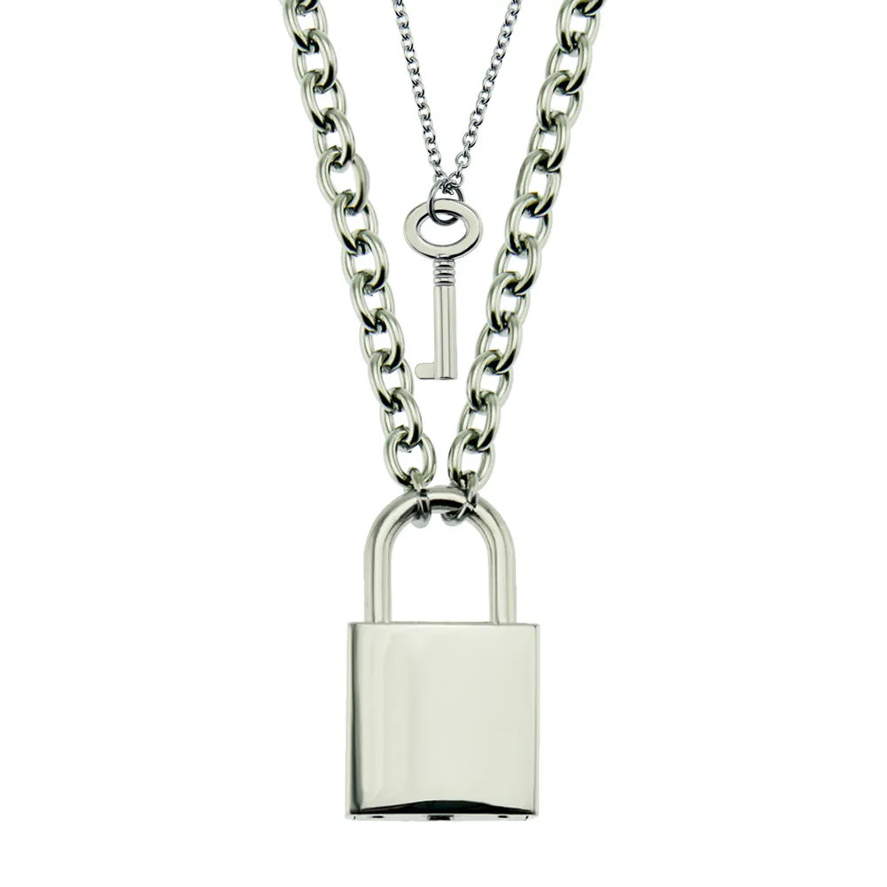 New Punk Smooth Casting Key Lock Pendant Necklace for Women Men Hiphop Fashion Women Street Jewelry