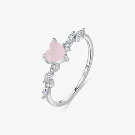 Romantic Fine Jewelry Accessories 925 Sterling Silver Delicate Pink Crystal Heart Finger Rings for Women