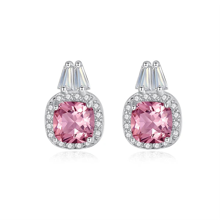 Fine Jewelry 925 Sterling Silver Pink Gemstone Morganite Stud Earrings for Women