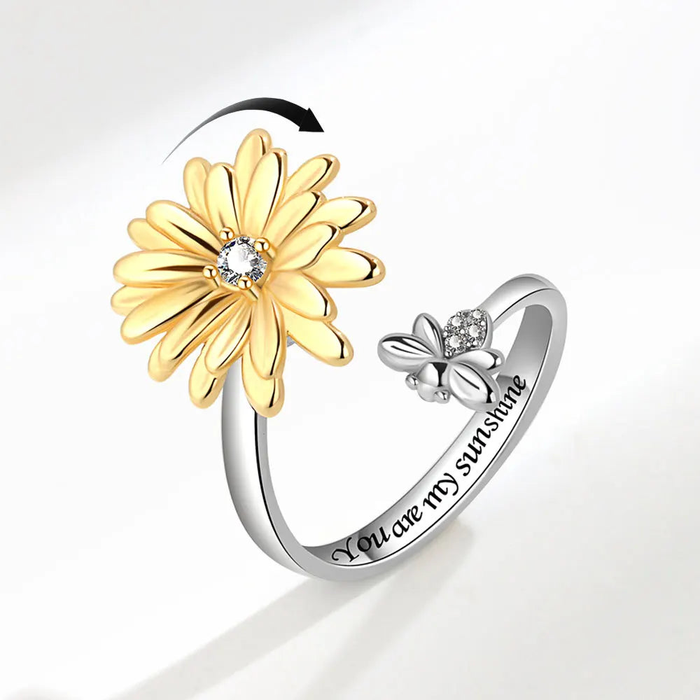 Inspirational Engraved Letter You Are My Sunshine Finger Ring Adjustable Sunflower Fidget Anxiety Ring Anillos Anti Ansiedad