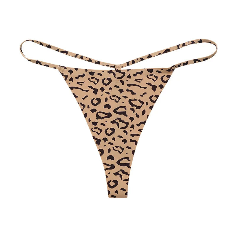JOGOGO Wholesale Customize Women's High Stretch Breathable Seamless T-back Thong Low Waist Leopard Print Tangas Thin Belt