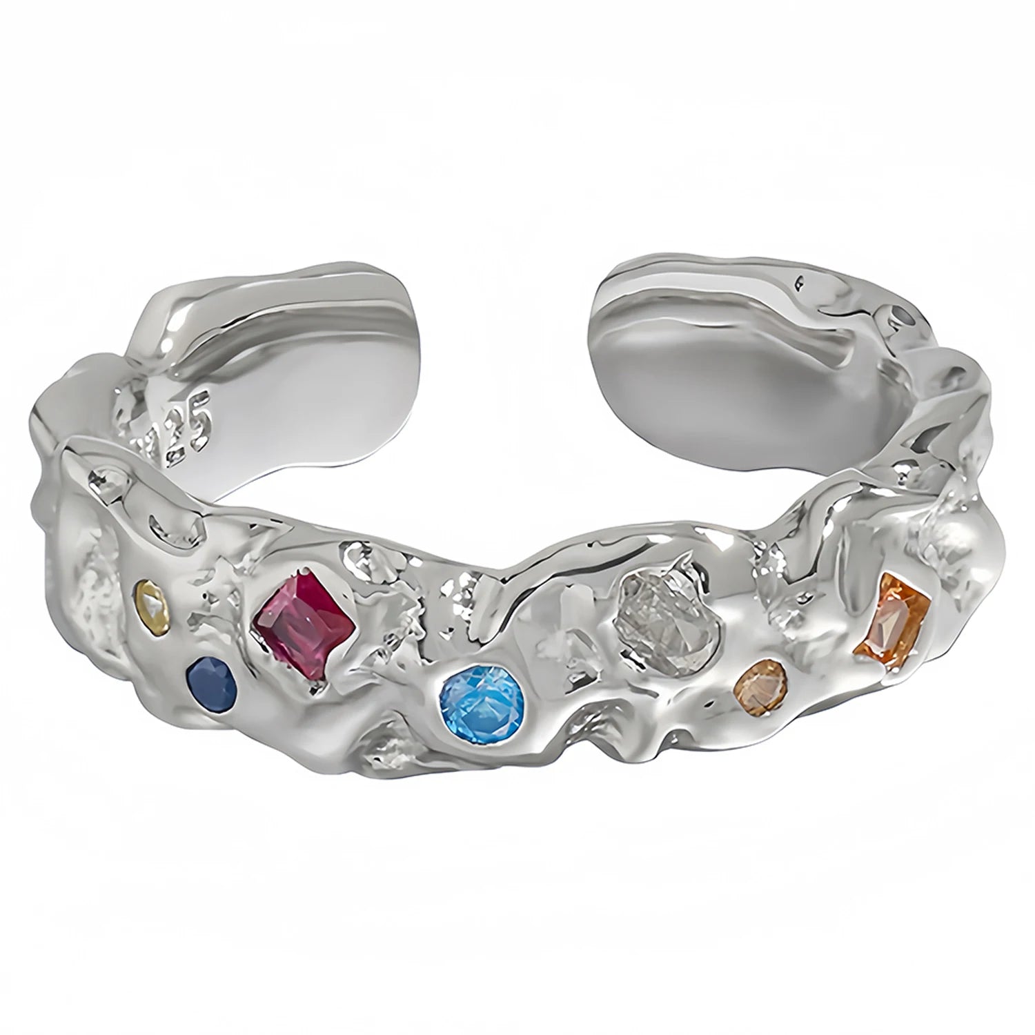 Fashion Irregular Multi Colored Gemstone Rings 925 Sterling Silver Women Adjustable Engagement Zircon Ring Fine Jewelry Designer