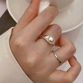 Trendy Fashion Simple Pure 925 Sterling Silver Freshwater Pearl Openwork Finger Rings for Women Girls Jewelry