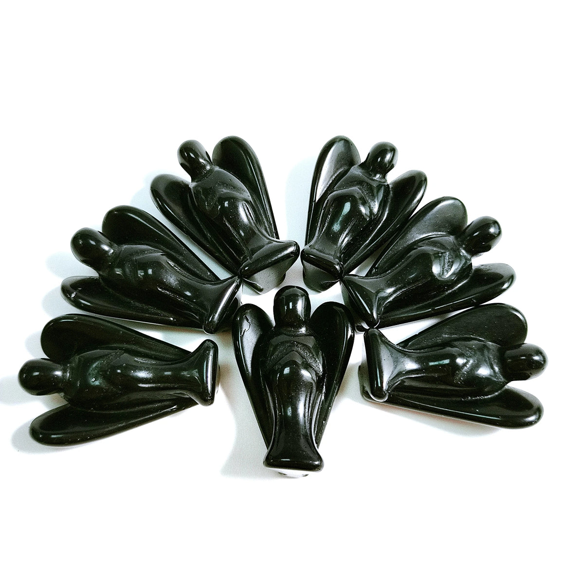 Huiying Black Obsidian Gemstone Angel Carved Ornament Pocket Decoration 1.5 Inch Crafts